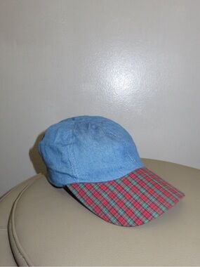 Denim Cap with Red & Green Plaid Brim